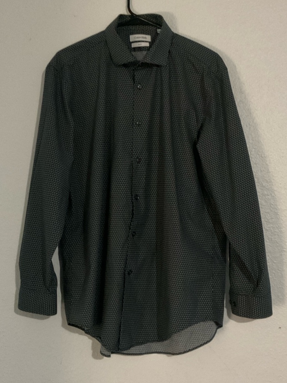 Calvin Klein Men's Dark Gray Micro-Pattern Dress Shirt